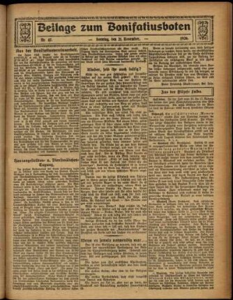 Zweite Ausgabe vom Sonntag, den 21. November 1926.