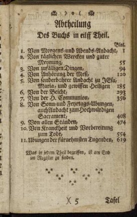 Abtheilung Des Buchs in eilff Theil.