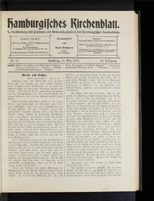 Nr. 19. Hamburg, 11. Mai 1913. 10. Jahrgang.