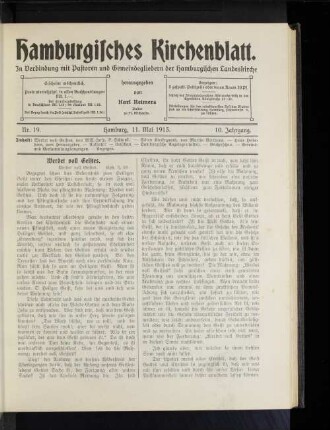 Nr. 19. Hamburg, 11. Mai 1913. 10. Jahrgang.