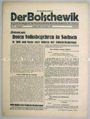 Mitteilungsblatt der KPD des Bezirkes Dresden "Der Bolschewik" zum "roten Volksbegehren" gegen die sächsische Landesregierung