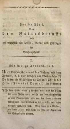 Zweiter Theil. Von dem Gottesdienste nach den verschiedenen Zeiten, Sonn- und Festtagen des Kirchenjahres.