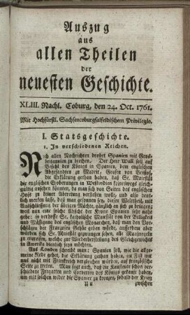 XLIII. Nachl. Coburg, den 24. Oct. 1761.