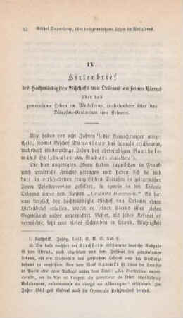52-96 Hirtenbrief des Hochwürdigsten Bischofs von Orleans an seinen Clerus über das gemeinsame Leben im Weltclerus