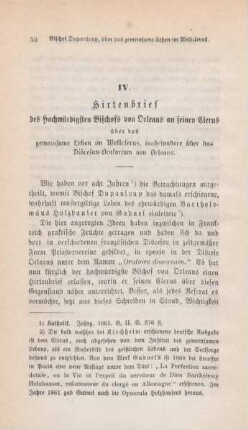 52-96 Hirtenbrief des Hochwürdigsten Bischofs von Orleans an seinen Clerus über das gemeinsame Leben im Weltclerus