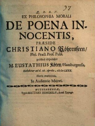 Ex philosophia morali, de poena innocentis