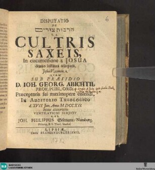 Disputatio De Harbôt ṣûrîn h. e. Cultris Saxeis, In circumcisione a Josua denuo instituta usurpatis, Josuae V, comm. 2.