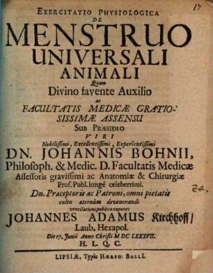 Exercitatio physiol. de menstruo universali animali