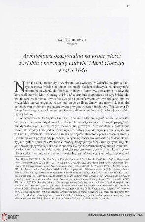 73: Architektura okazjonalna na uroczystości zaślubin i koronację Ludwiki Marii Gonzagi w roku 1646