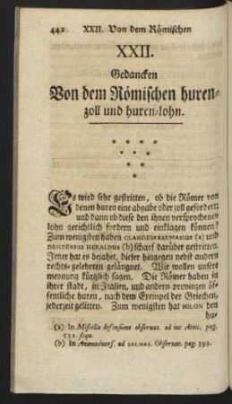 XXII. Gedancken von dem Römischen huren-zoll und huren-lohn