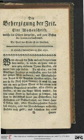 II. Stueck, Ohrdruf, den 28. Dec. 1771.