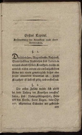 Erstes Kapitel. Beschreibung der Krankheit nach ihren Kennzeichen.
