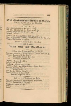 XXVI. Entbindungs=Anstalt zu Cassel,