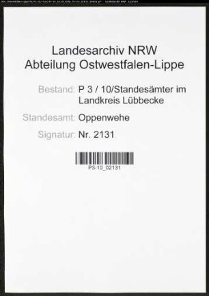 Sterberegister Standesamt Oppenwehe