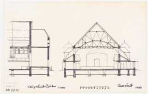 Johannesstift Berlin-Spandau Umbau Festsaal: Längsschnitt Bühne, Querschnitt 1:100