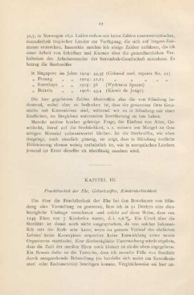 Kapitel III. Fruchtbarkeit der Ehe, Geburtsziffer, Kindersterblichkeit