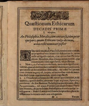 Quaestionum Ethicarum Decas ..., 1. ... Decas Prima