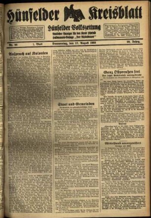 Erste Ausgabe vom Donnerstag, den 17. August 1933.