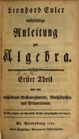 Leonhard Euler Vollständige Anleitung zur Algebra
