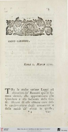 Amico carissimo Roma I. Marzo 1771