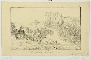 Die Hohnsteiner Mühle und der Hockstein im Polenztal bei Hohnstein in der Sächsischen Schweiz