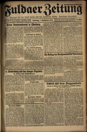 Erste Ausgabe vom Samstag, den 07. September 1929.