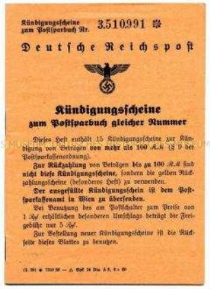 Heft mit Auszahlungsscheinen von einem Postsparbuch (blanko)