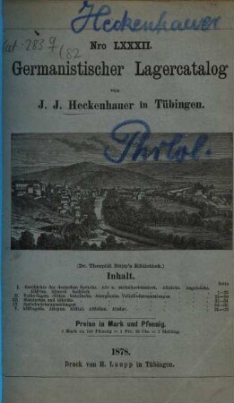 Lagerkatalog der J. J. Heckenhauer'schen Buch- und Antiquariatshandlung. 82. 1878 = Germanistischer Lagerkatalog