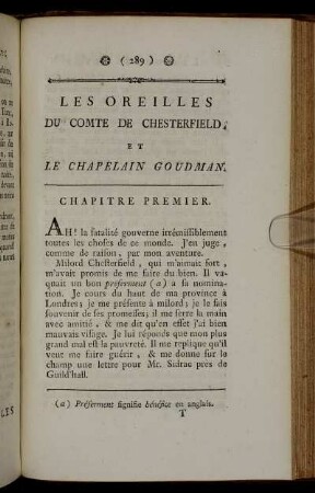 Les Oreilles Du Comte De Chesterfield, Et Le Chapelain Goudman.