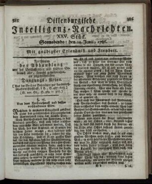 XXV. Stück. Sonnabends: den 24. Junii, 1786.