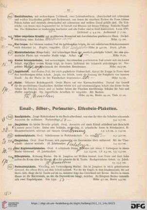Email-, Silber-, Perlmutter-, Elfenbein-Plaketten (Nr. 249-267)