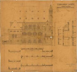 Fischer, Theodor; Worms; Cornelianum - Marktfassade (Grundrisse, Ansichten, Schnitte)