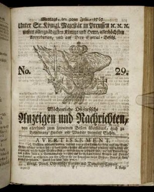 No. 29. Montags, den 20ten Julii, 1767.