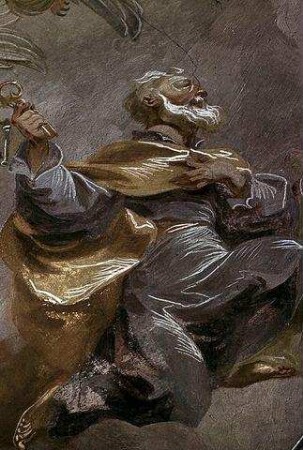 Die Heilige Dreifaltigkeit umgeben von den Heiligen Petrus, Paulus, Benedikt und Koloman sowie Moses und Aaron