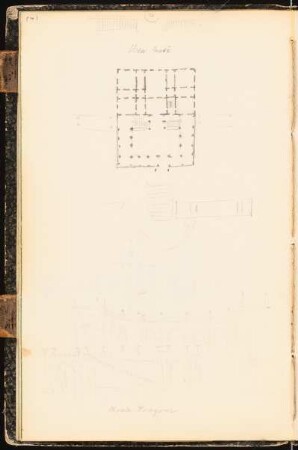 Skizzenbuch: Villa Mattei / Villa Mondragone, Frascati: Perspektivische Ansicht, Grundrisse