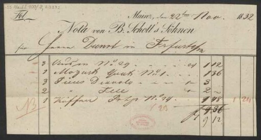 [Rechnung] Nota von B. Schott's Söhnen