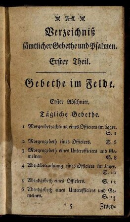 Verzeichniß sämtlicher Gebethe und Psalmen.