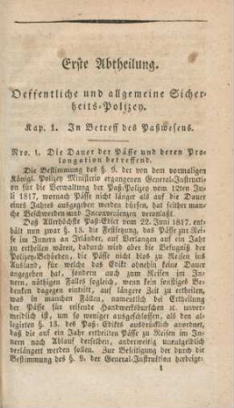 Erste Abtheilung. Oeffentliche und allgemeine Sicherheits-Polizey