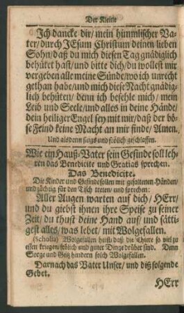 Wie ein Hauß-Vater sein Gesinde soll lehren das Benedicite und Gratias sprechen.