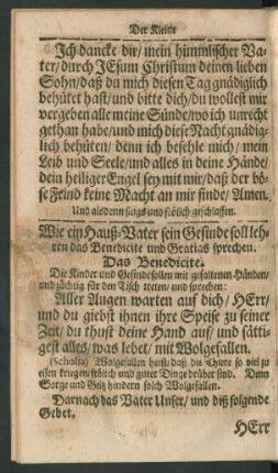 Wie ein Hauß-Vater sein Gesinde soll lehren das Benedicite und Gratias sprechen.