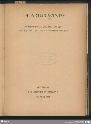 Th. Artur Winde : achtundvierzig Bildtafeln