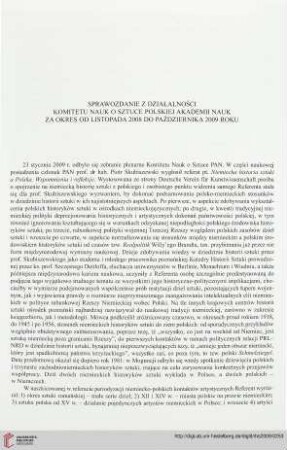 34: Sprawozdanie z działalności Komitetu Nauk o Sztuce Polskiej Akademii Nauk za okres od listopada 2008 do października 2009 roku