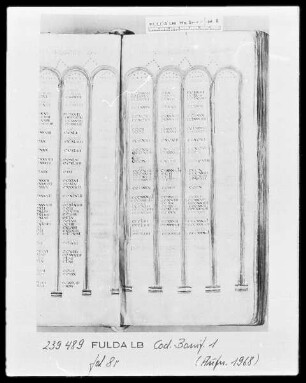 Victor-Codex, Evangelienharmonie nach Tatian; aus dem Besitz des heiligen Bonifatius — ---, Folio 8rectoKanontafel