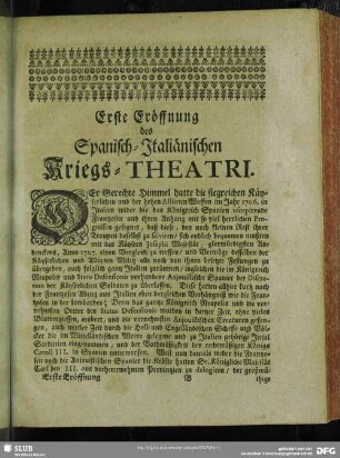 Erste Eröffnung des Spanisch-Italienischen Kriegs-Theatri