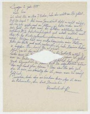 Brief von Raoul Hausmann an Vera Hausmann. Limoges
