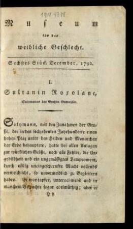 Sechstes Stück. December, 1792