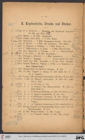 E. Kupferstiche, Drucke und Bücher (Nr. 652 - 734)