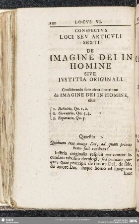 Locus VI. De Imagine Dei In Homine