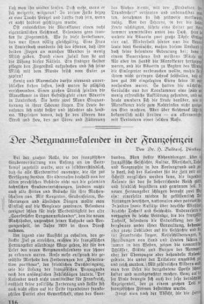 Der Bergmannskalender in der Franzosenzeit