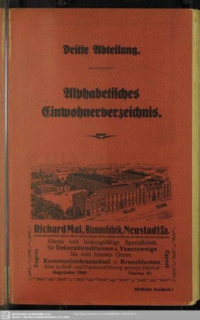 Dritte Abteilung Einwohnerverzeichnis : Dritte Abteilung Alphabetisches Einwohnerverzeichnis